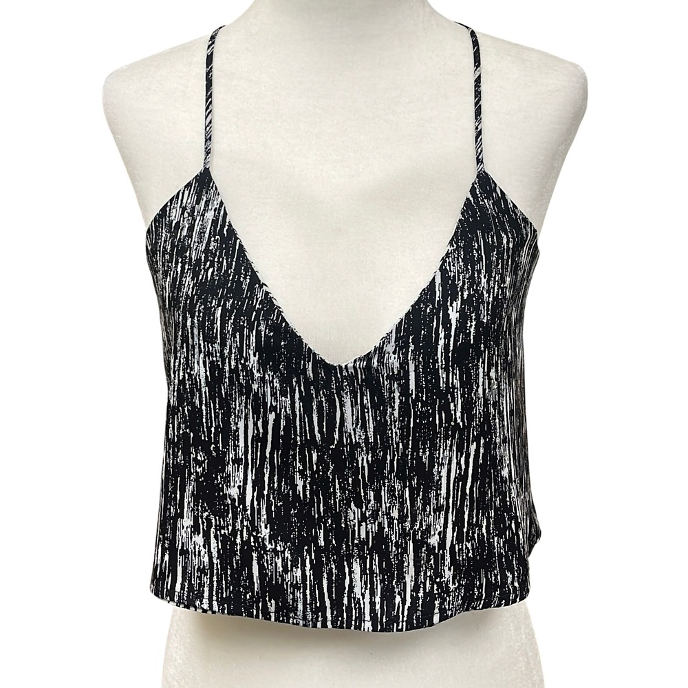 Express Barcelona Reversible Cami Black White Abstract Cropped Keyhole V-Neck